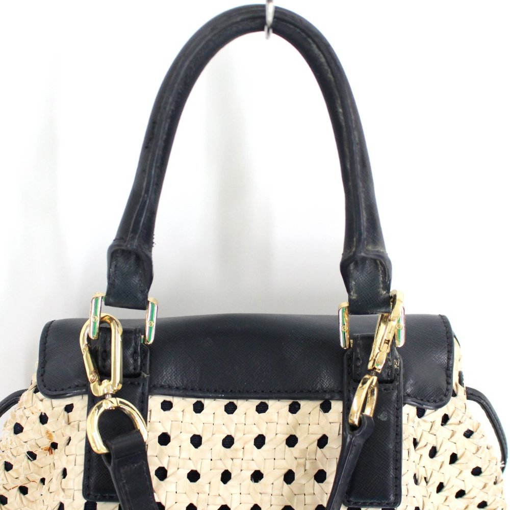 Tory Burch Navy Piper Backpack Woven Blue White Saffiano Leather - Picture 7 of 9